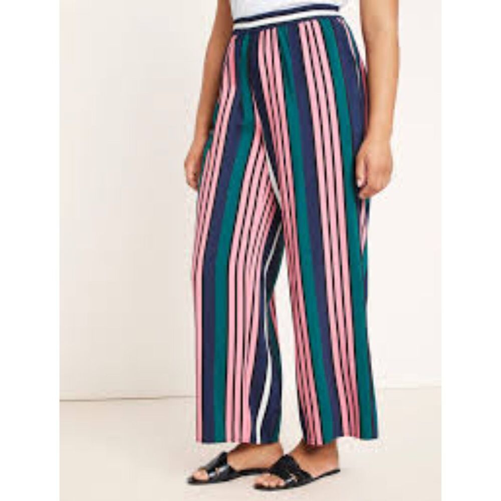Eloquii Striped Pullon Wide Leg Pants 14 Plus Size Satin Elastic Waist Festival